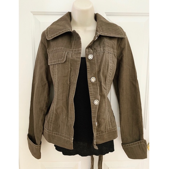 Kenzie y2k Khaki Olive Button Up Jacket with Tie Waist - Picture 5 of 8